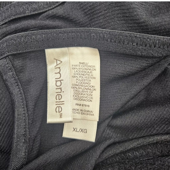 Ambrielle Black Flocked Lace Thong G String Bodysuit Size XL Sexy - Picture 5 of 6